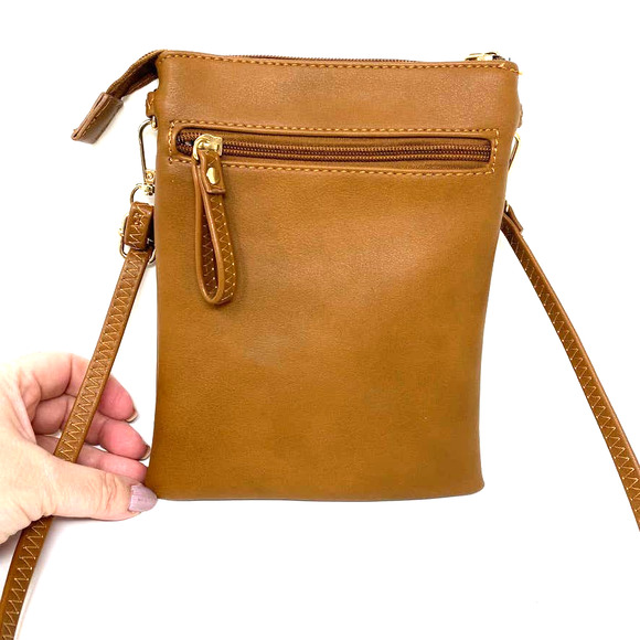 Dasein Womens Tan Faux Leather Crossbody Bag - Picture 3 of 7